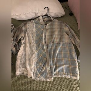 Oli & Hali floral Blue and Cream Button Down Shirt